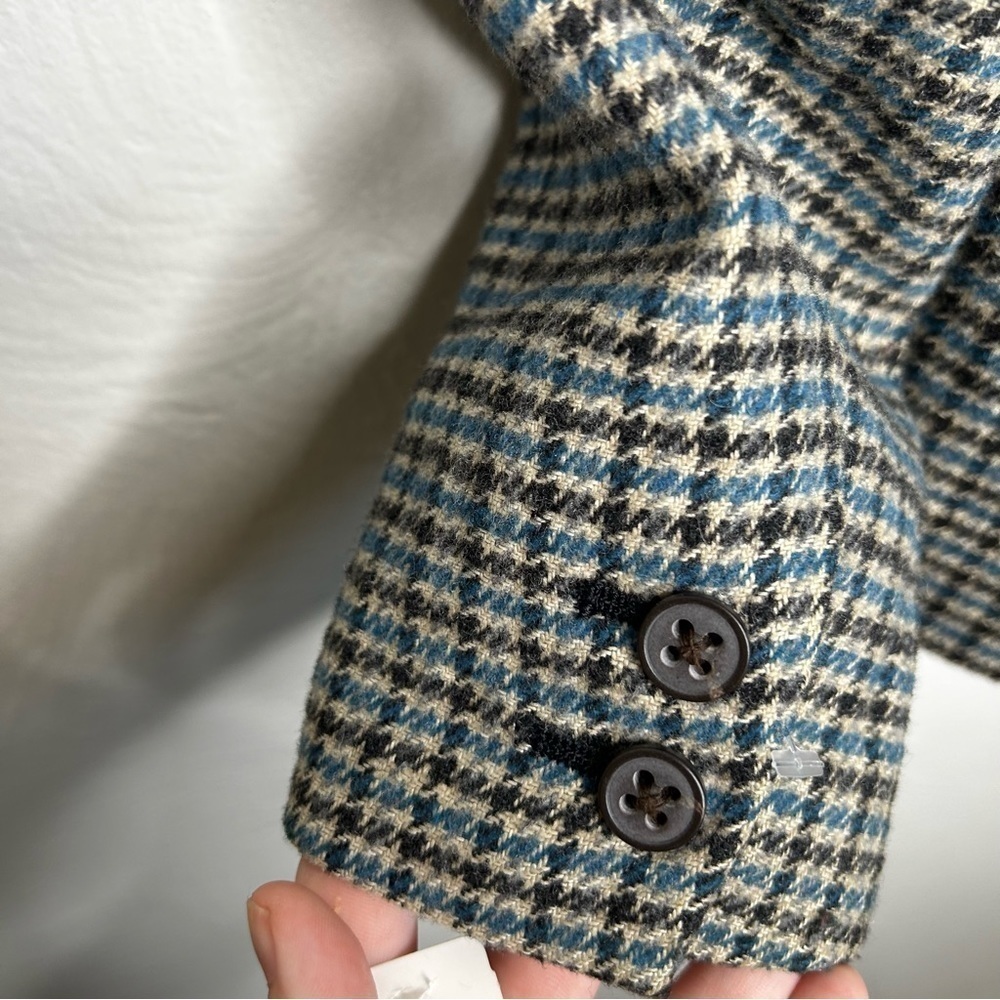 Banana Republic Peplum wool Coat Blue and Brown Houndstooth Size 0 - Picture 3 of 7